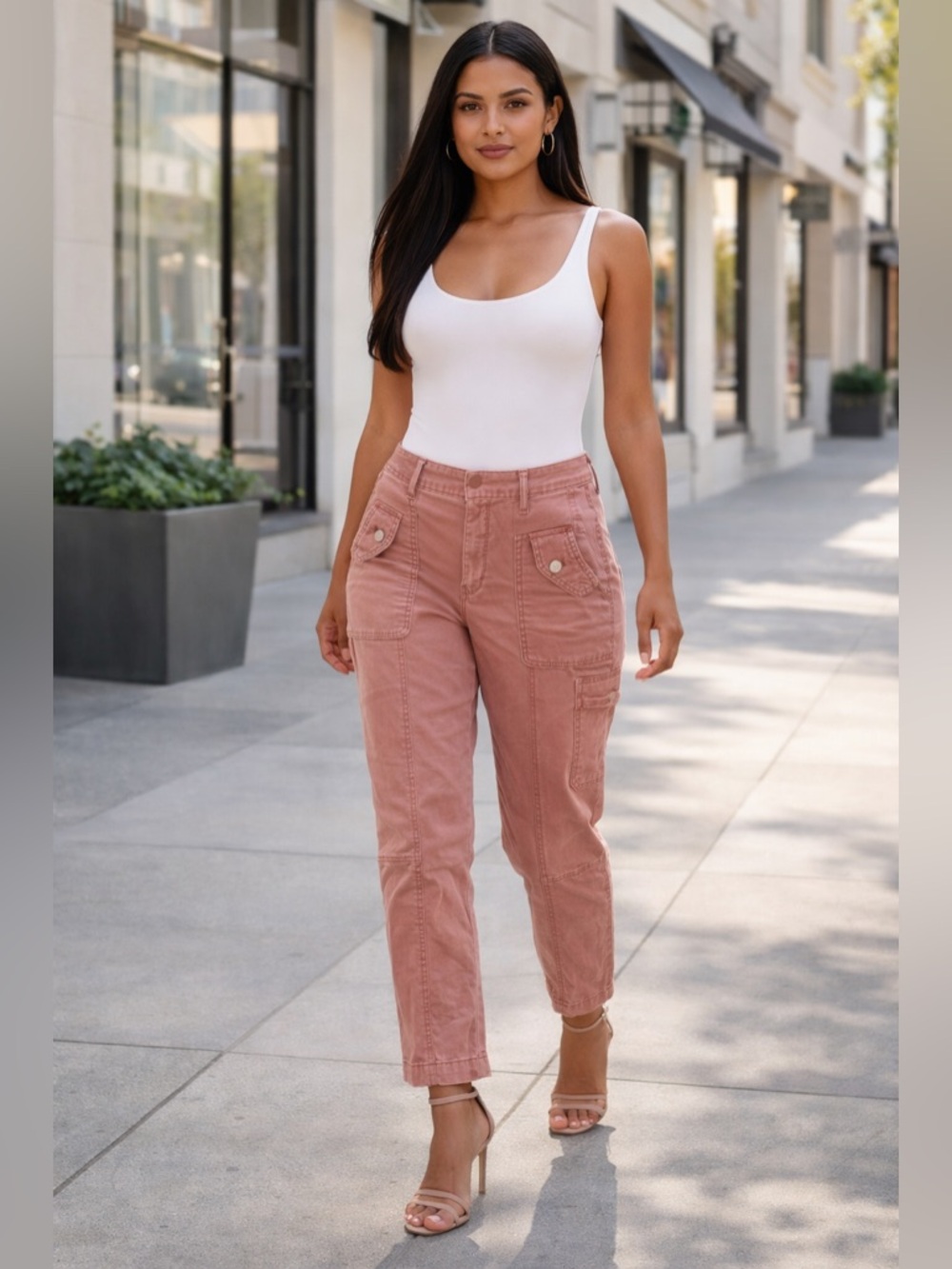 PRET A JET Pink Cargo Pants Womens 12L High Rise Stretch Ankle Casual